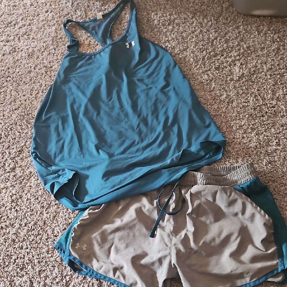 Under Armour Blue Tank and Gray Shorts Combo